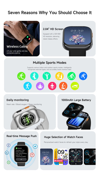 LIGE AMOLED Smart Watch Men 2.04 Screen Bluetooth Call Health Monitor IP68 Waterproof Sport Women Smartwatch New For Android IOS