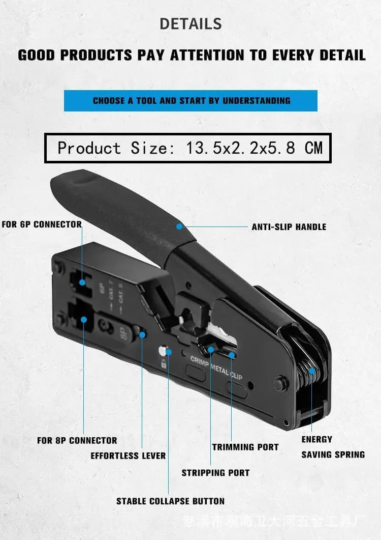 New Rj45 Rj12 Rj11 Pass Through Crimp Plier Cat7 Cat6 Cat6A Cat5 Cat5e Stripping Crimping Tool with 8P/6P Ethernet Connectors