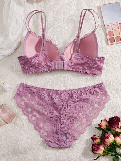 6-Piece Set Women's Underwear Set Sexy Patterned Lace Patchwork No Lining Comfortable Fitting Women's Push-Up Bra Sexy Lingerie