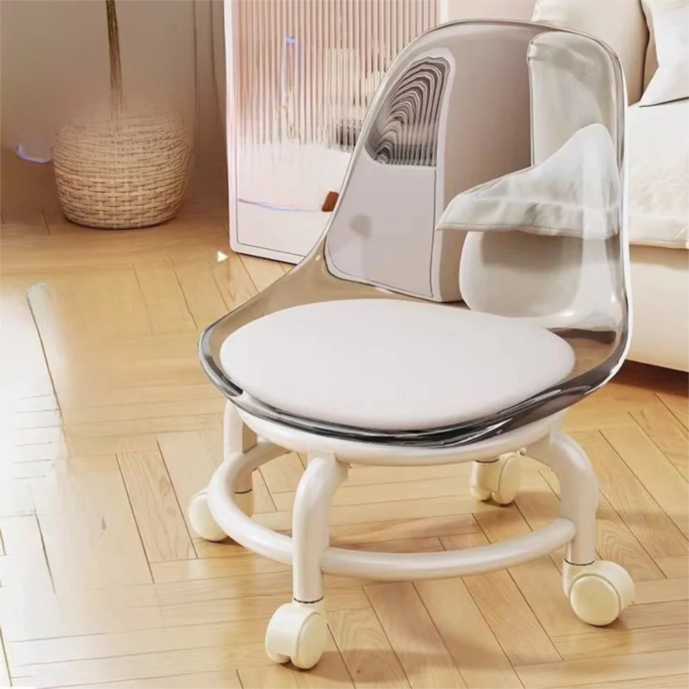 New Transparent Small Stool Universal Wheel Simple Low Chair Multifunctional Noiseless Backrest Seat Household