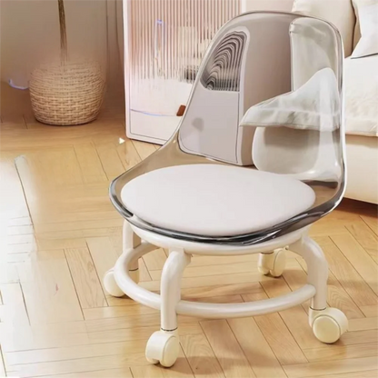 New Transparent Small Stool Universal Wheel Simple Low Chair Multifunctional Noiseless Backrest Seat Household