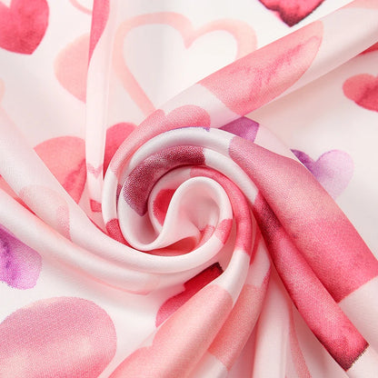 Cute Styles Girl Silk Scarf Luxury Women Hair Scarves Square Design Pink Heart Headscarf 70cm Summer Shawl Hijab Wrap Headband