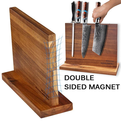 Long Magnetic Knife Block Acacia Wooden Kitchen Knife Holder Kitchen Counter Strong Enhanced Magnets Stands Storage Knife Holder