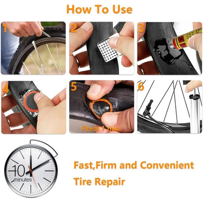 Emergency Bike Tire Repair Kit for Cyclists with Patches Metal Rasps Tire Levers Glue On-the-Go MTB Road Cycling Repair Tools