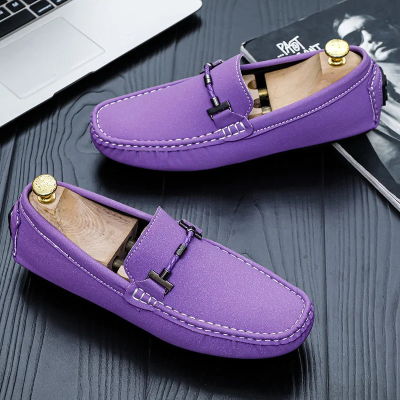 Men Yellow Suede Loafers Horse Bit Buckle Slip on Driving Shoes Casual Business Moccasins Breathable Loafers for Men
