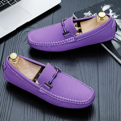 Men Yellow Suede Loafers Horse Bit Buckle Slip on Driving Shoes Casual Business Moccasins Breathable Loafers for Men