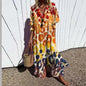 Women's Elegant Plus Size Pleated Short Sleeve V Neck Long Dresses Sweet Style High Waist Printed Dress Female Casual Loose Gown