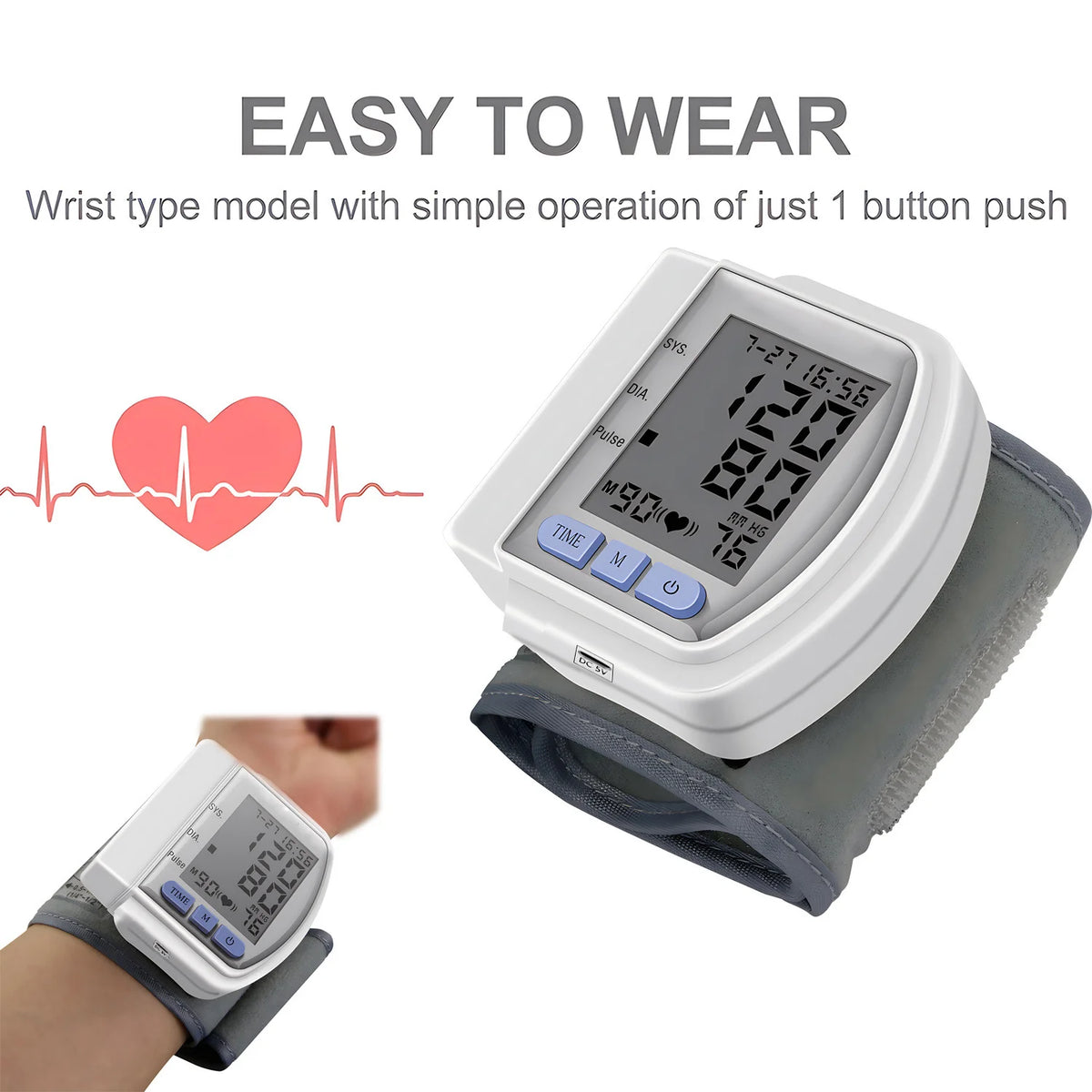 Medical Wrist Blood Pressure Monitor Bp Monitor Large LCD Display Blood Pressure Machine Adjustable Wrist Cuff Sphygmomanometer