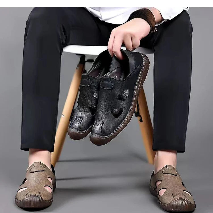 Men's Comfortable Soft-Soled Slip-On Sandals Breathable Hollow-Out Anti-Slip Wear-Resistant Business Casual Loafers-8222