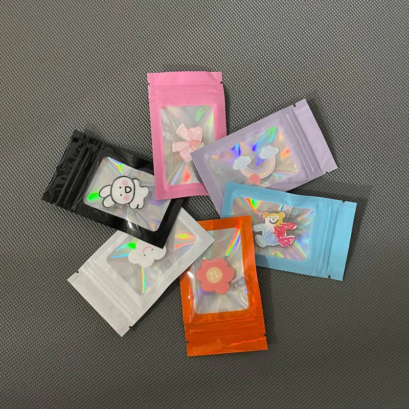 50pcs pack Mylar Bags Laser Color Plastic Packaging Mini Pouch Resealable ZipLock Smell Proof Coffee Herb Powder