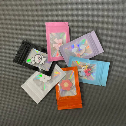 50pcs pack Mylar Bags Laser Color Plastic Packaging Mini Pouch Resealable ZipLock Smell Proof Coffee Herb Powder