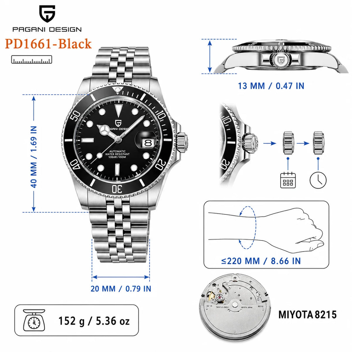 PAGANI DESIGN Men Watches Automatic Watch Mechanical Watch Sapphire Glass Stainless Steel Luminous Date Reloj Hombre Luxury Wris