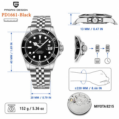 PAGANI DESIGN Men Watches Automatic Watch Mechanical Watch Sapphire Glass Stainless Steel Luminous Date Reloj Hombre Luxury Wris