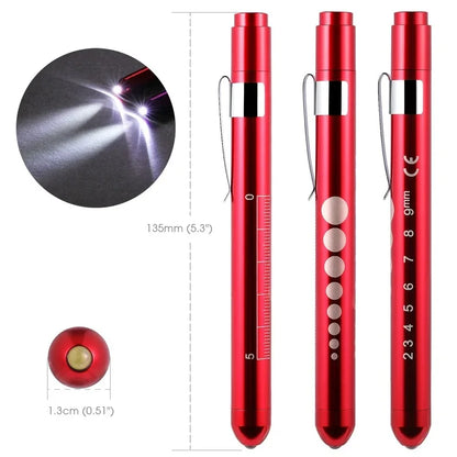 2Pcs Portable Led Flashlight Work Light Medical First Aid Pen Light Torch Lamp with Pupil Gauge Measurements Doctor Diagnosis