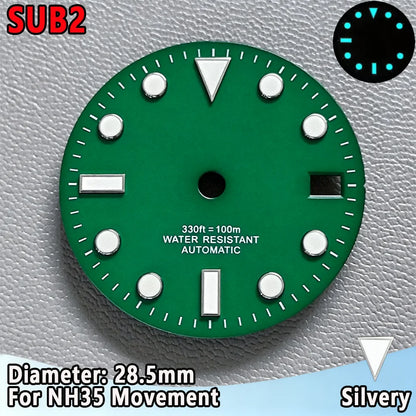 28.5mm NH35 Watch Dial Luminous Dials Single Calendar Dial Suitable For NH35 Movement Can Support DIY Dial Customization Logo