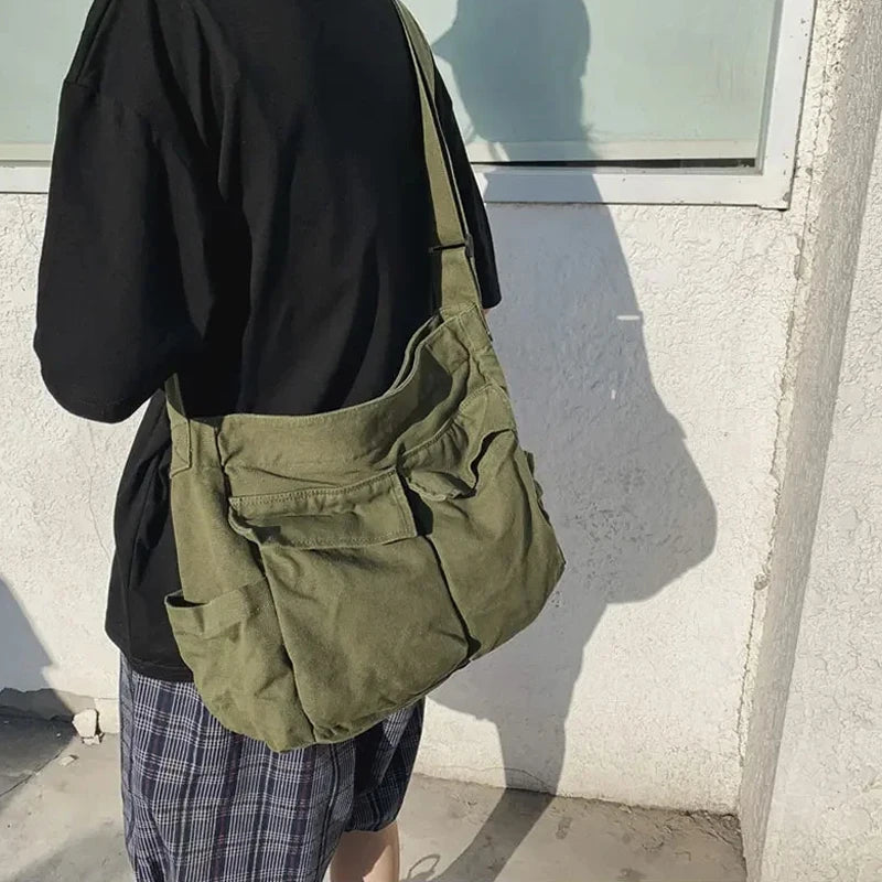 1Pc New style retro crossbody bag, single-shoulder bag, casual canvas bag, large capacity, artistic street photography bag
