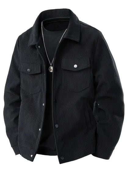 The 2025 New Autumn Corduroy Jacket for Men with a Lapel, Trendy Japanese Style Loose Coat