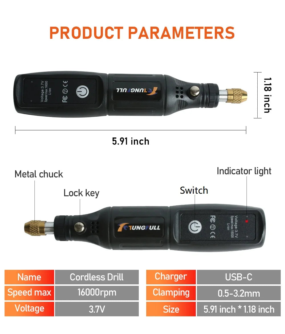 Mini Lithium Electric Drill 3.7V Cordless Rotary Tool for Engraving, Sanding, Polishing, Carving, Cutting, DIY Crafts