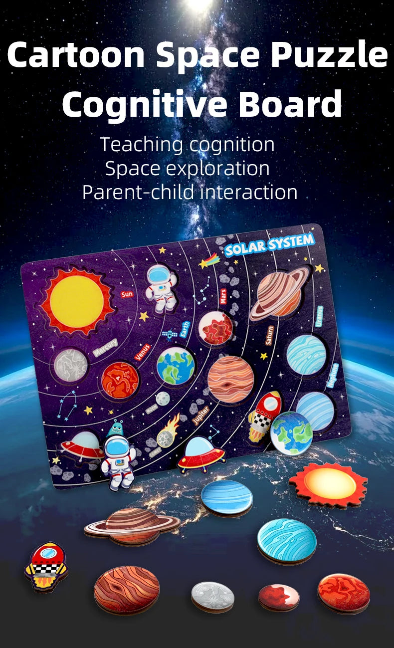 Solar System Puzzle for Kids  Wooden Cognitive Board  Early Learning Space Toys  Montessori Astronomy Toy  Safe Non-Toxic Puzzle