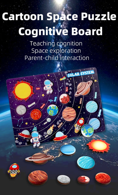 Solar System Puzzle for Kids  Wooden Cognitive Board  Early Learning Space Toys  Montessori Astronomy Toy  Safe Non-Toxic Puzzle