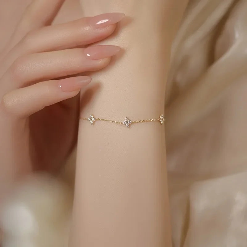 925 Sterling Silver Shiny Zircon Flower Bracelets For Women Charm Temperament Chain Bracelet Party Wedding Jewelry Holiday Gifts