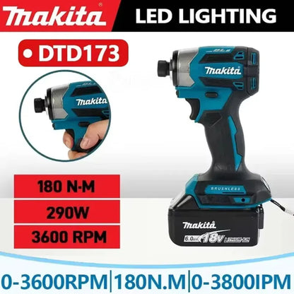Makita DTD173 Cordless Brushless Impact Driver 1800RPM 180Nm Electric Drill for Wood Bolt T-Mode Compatible with Makita Battery
