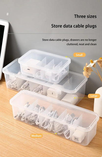 Transparent Data Cable Organizer Case Classification Dustproof Card Organizer Lid Clutter Collection Box for Office Home New