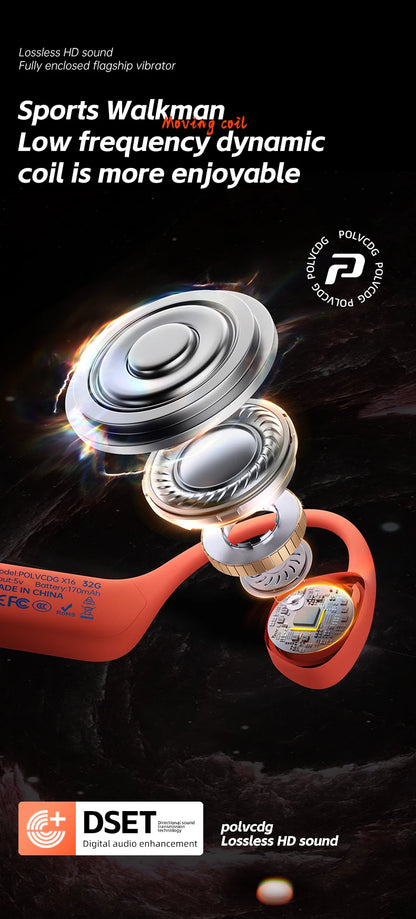 POLVCDG słuchawki z przewodnictwem kostnym Bluetooth, pamięć 32 GB, wodoodporność IPX8, słuchawki pływackie Bluetooth 5.4, materiał silikonowy, nowe X16 (2024)