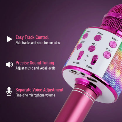 Fun Karaoke Microphone Speaker for Adults Kids, Wireless Bluetooth, Voice Changer, Echo Effect, LED Lights Microphone for Party