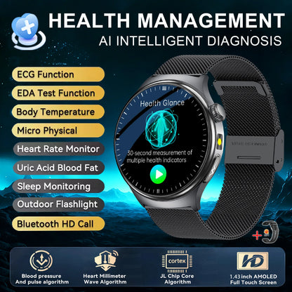 2026New Nursing Grade Health Smartwatches For Men Women Precision Detection Heart Rate Blood Fats Uric Acid ECG+PPG Smart Watch