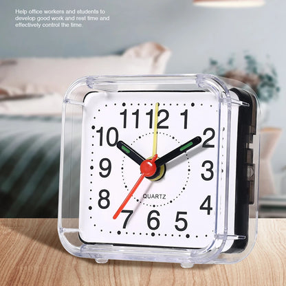 1PC Square Small Alarm Clock Acrylic Frame Quartz Movement Accurate Time Bedside Desk Clock for Bedroom Wake Up Student Clock
