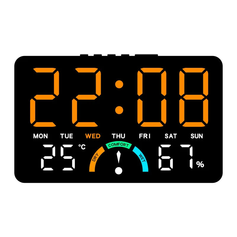 Digital Alarm Clock TEMP Humidity Week Comfort Level Dual Alarm Snooze Table Clock 12/24H Timer Auto Dimmable LED Wall Clock