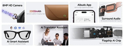 2026 New AI Smart Glasses 8MP HD Camera AI Translator Surround Sound Audio Smart Assistant 2000mAh Charging Case Smart Eyewear