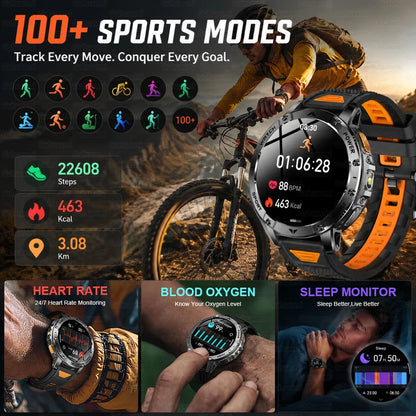 1400mAh Large Battery Military Smart Watch Men 1.7"HD Bluetooth Call 10ATM Waterproof LED Flash SOS Health Monitor Sport Watches