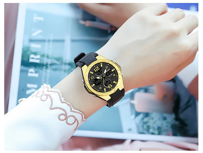 SANDA Luxury Ms LED Digital Sport Watch Fashion Casual Gold Wrist Watch Women Girl Military Waterproof Quartz Wristwatches 6062
