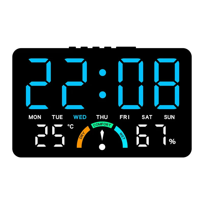 Digital Alarm Clock TEMP Humidity Week Comfort Level Dual Alarm Snooze Table Clock 12/24H Timer Auto Dimmable LED Wall Clock