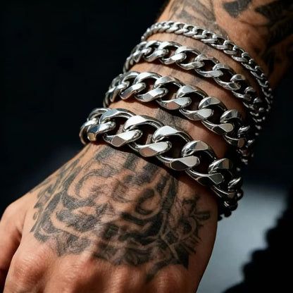 HNSP 3MM-15MM Thick Stainless Steel Cuban Chain Bracelet For Men Hand Jewelry Punk Street Style Accessory
