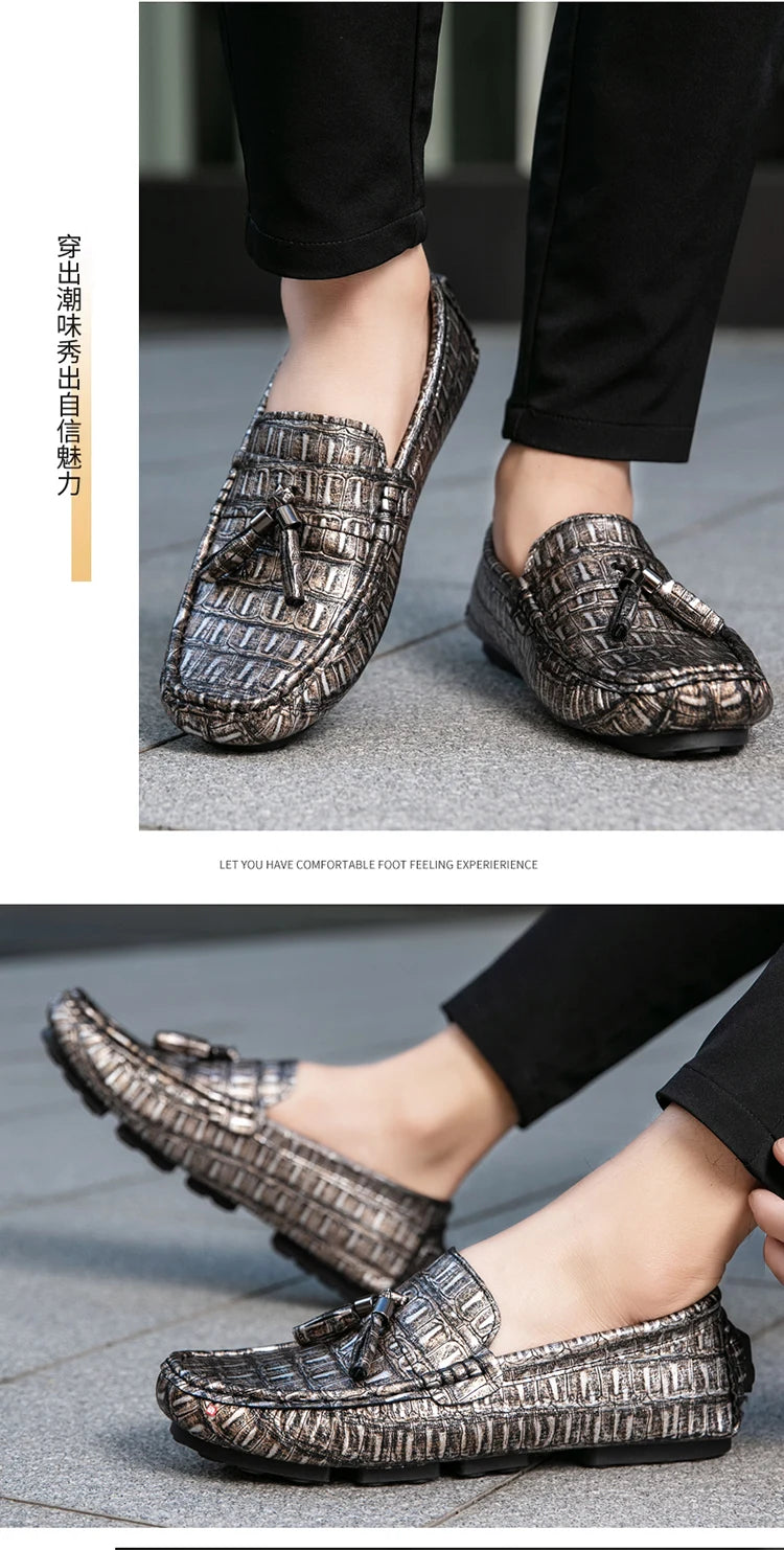 Casual Summer MenLoafers  Shoes Men's Slip-On Anti-Slip Breathable Loafers Shoes Round Toe Flat Heel Rubber Outsole PU Mens