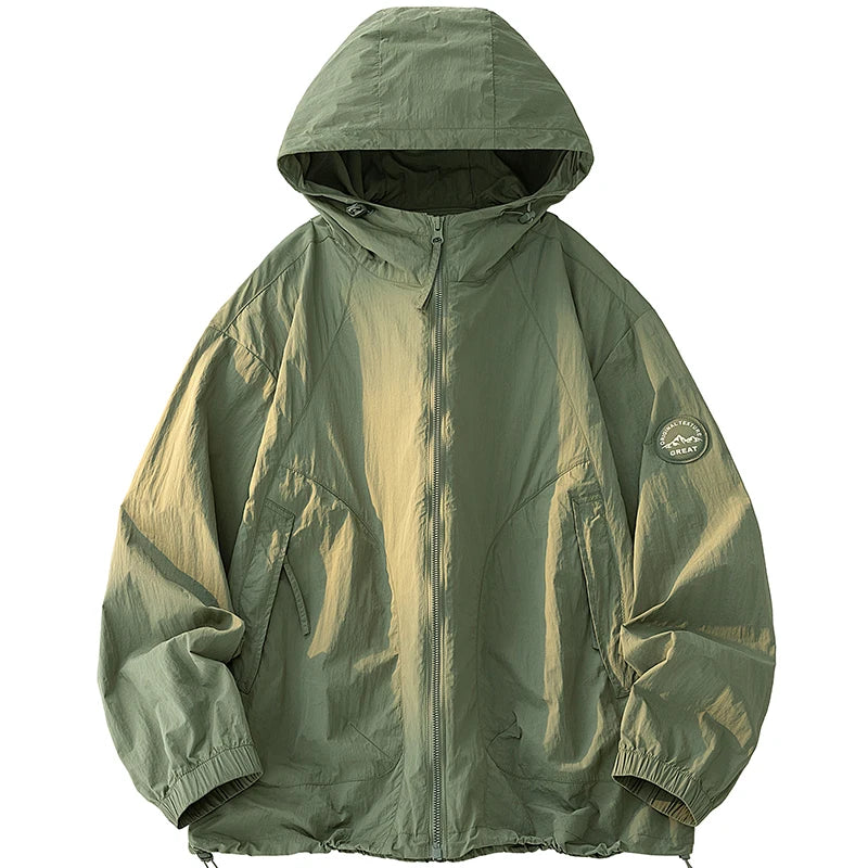 Summer Men's Hooded Sunscreen Jacket UPF50+ Ultra Thin Zipper Pocket Windbreaker Elastic Cuffs Outdoor Hiking Fishing Skin Coats