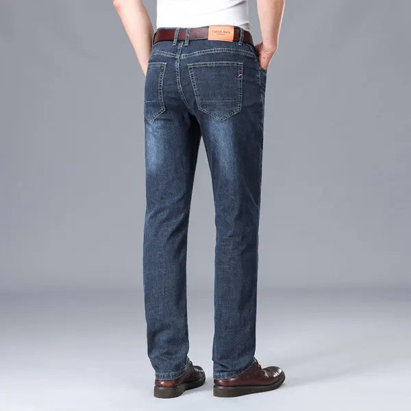 2026 Summer Brand Business Casual Men's Straight Denim Softener Lightweight Jeans Classic Embroidered Cotton Stretch Thin Pants