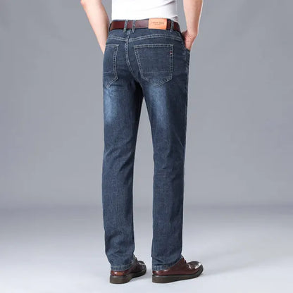 2026 Summer Brand Business Casual Men's Straight Denim Softener Lightweight Jeans Classic Embroidered Cotton Stretch Thin Pants