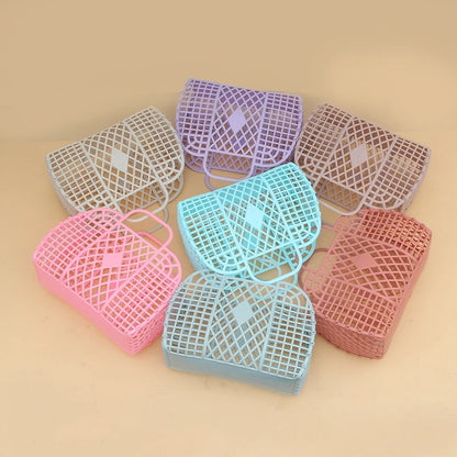 Summer Jelly Bag Portable Vegetable Basket Hollow Jelly Bag Girl Large Capacity Holiday Handbag Jelly Beach Tote Bags Organizer