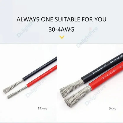 Silicone Cable Solar Panel Electrical Wire Heat Resistant Red Black 24 22 20 18 16 14 12 10 8 6 4 awg gauge for Car Auto Battery