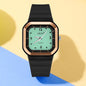Trendy Square Dial Women Watch Teal Silicone Strap Rose Gold Bezel Analog Quartz Wristwatch Casual Waterproof Sport Wrist Clock