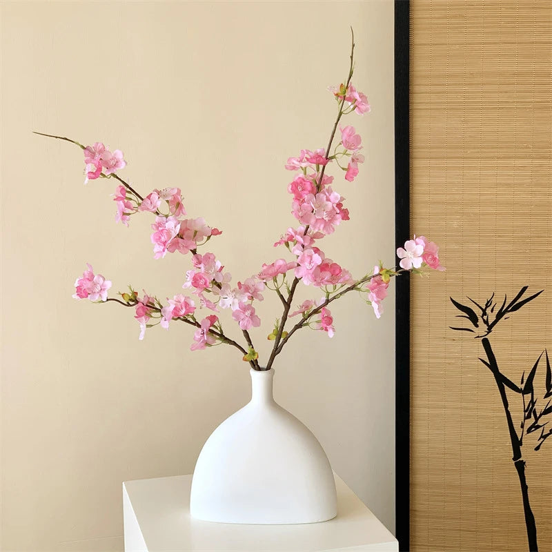Japanese Style Artificial Cherry & Peach Blossom Bouquet, Faux Dried Floral Ornaments for Table & Living Room Home Decoration