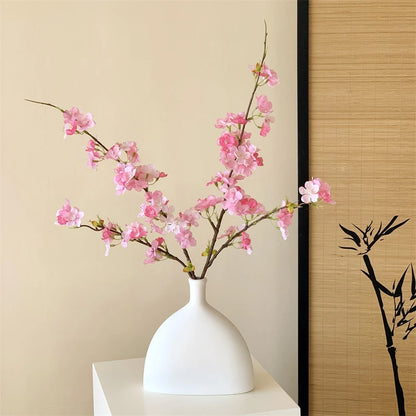 Japanese Style Artificial Cherry & Peach Blossom Bouquet, Faux Dried Floral Ornaments for Table & Living Room Home Decoration