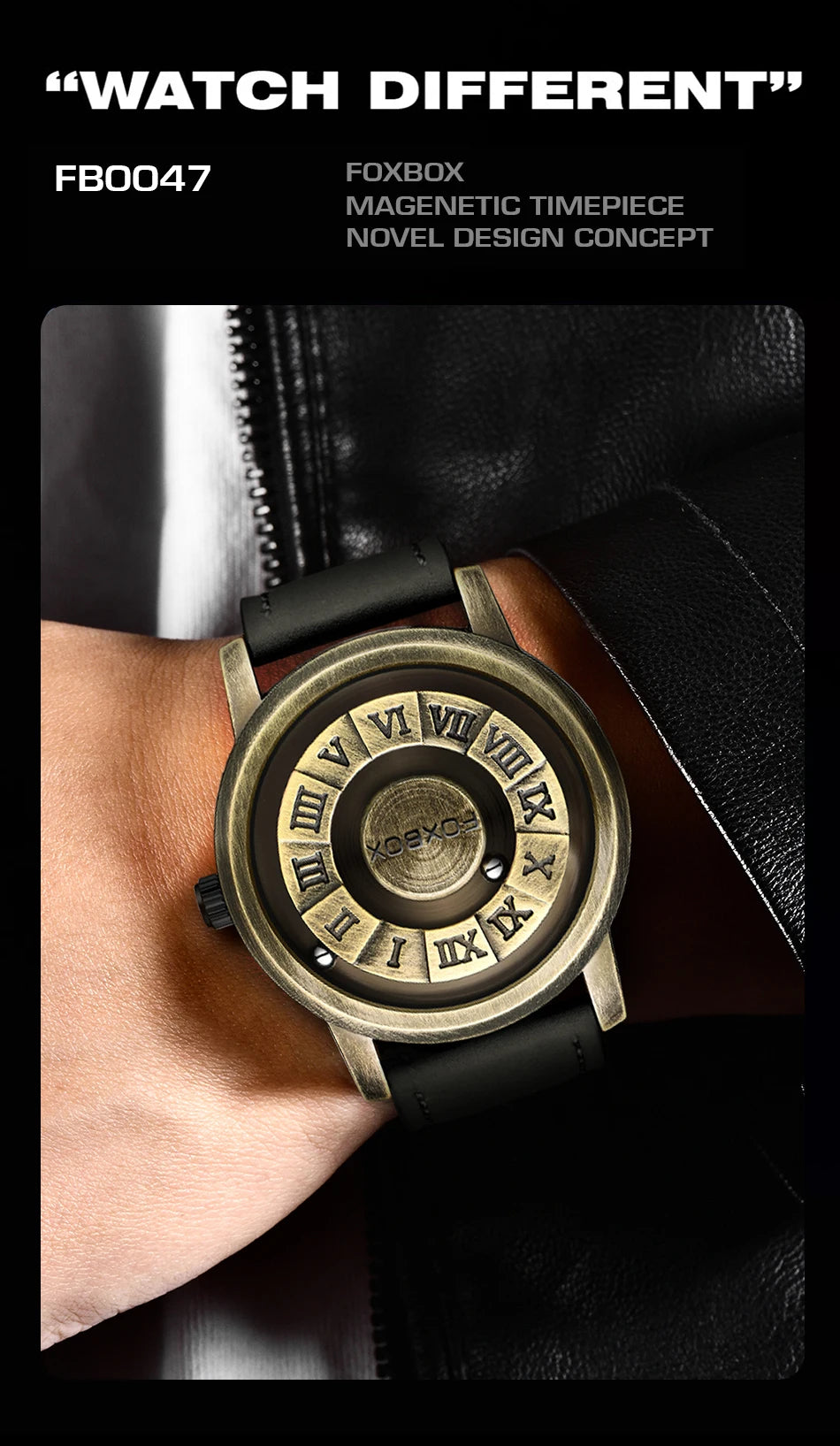 FOXBOX Fashion Leather Watch Men Creative Rolling Pointer Design Watch Men Casual Business Military Men's Quartz WristWatches