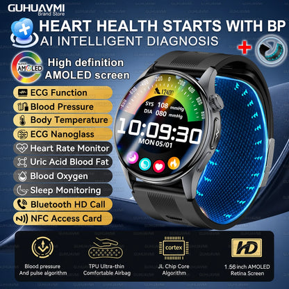 2026 New Nursing Grade Air Pump Airbag Smart watch Cuff Blood Pressure Detection ECG+PPG Multi Health Monitoring Smart Watches