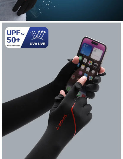 Anti-Sunburn Long Sleeve Men Summer Fingertip Flip Glove Cool Summer Ice Silk Driving Cycling Fishing Non - Slip Arm Warmers