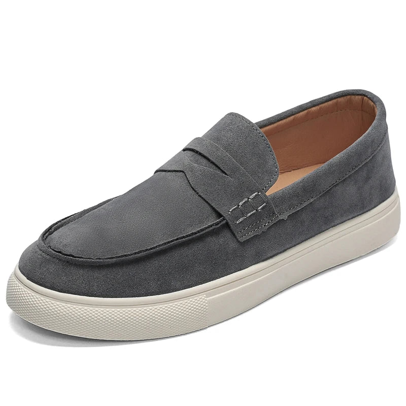 Suede Leather Men Loafers Fashion Comfortable Casual Shoes Breathable Slip on Walking Shoes Platform Lightweight Work Shoes